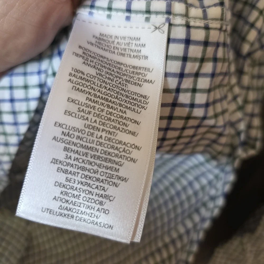 Ralph Lauren Shirt Boy's Size 7 White Blue Plaid Check Button Up Natural Stretch